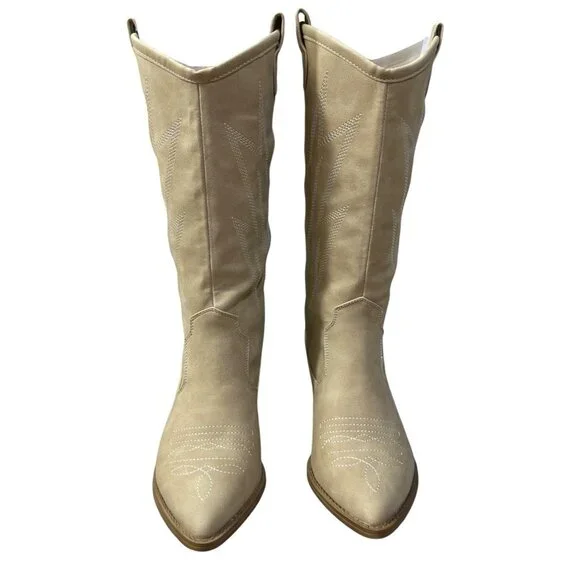 Dirty Laundry Josea Cowboy Boot Women's Size 8 Mid Calf Soft Shaft Cream New - Picture 2 of 11
